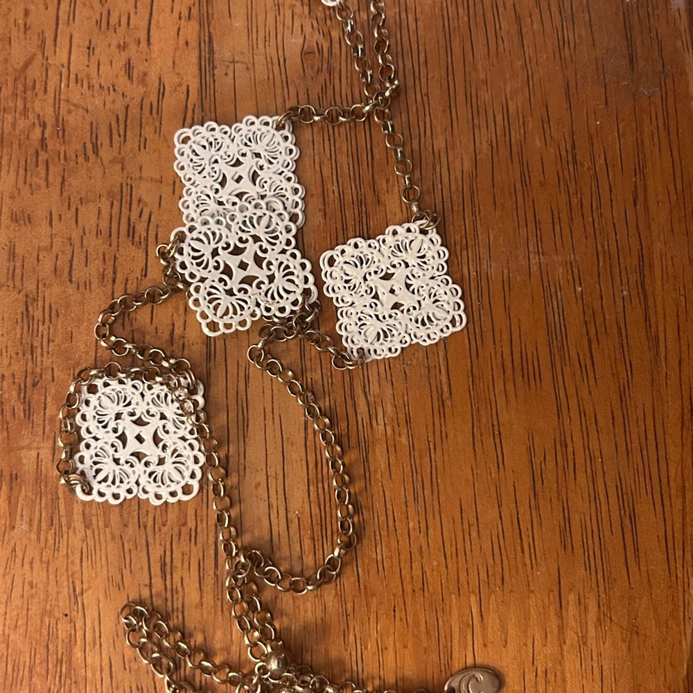 Delicate Gold and White Lace Pendant Necklace